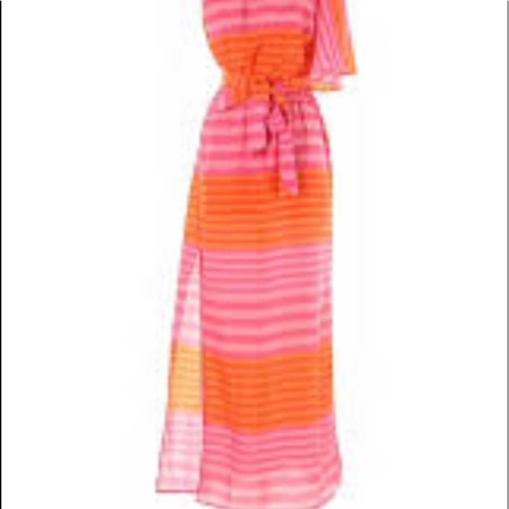 Mud Pie Strapless Maxi Dress in Pink and Orange Stripes
